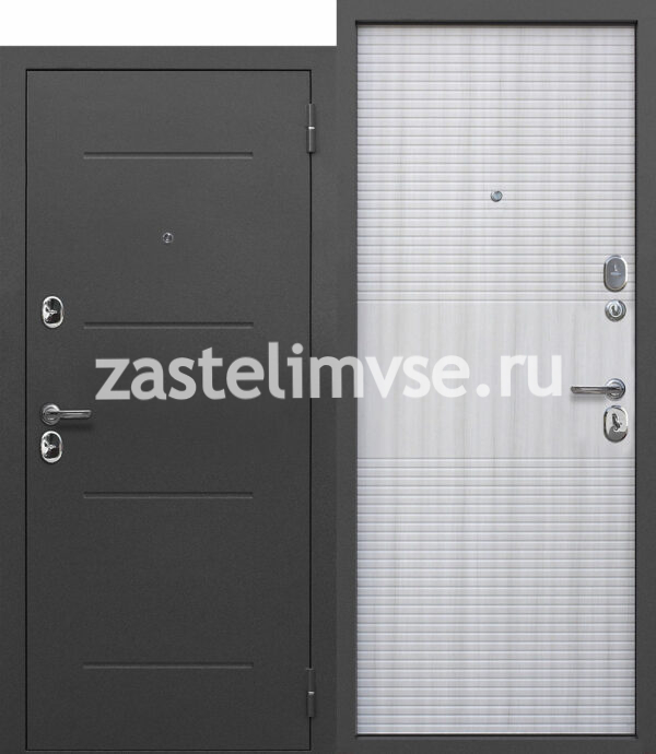 Дверь металлическая 75 мм Гарда Серебро Белый Ясень 860мм